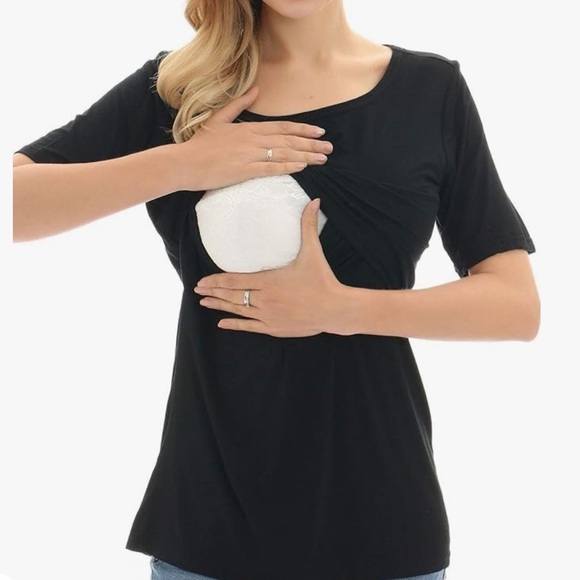 Bearsland NWT Nursing Layered Top Short Sleeve women’s Sz XL‎ DARK GREEN, modal - Picture 3 of 9